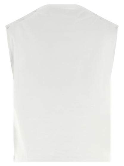 T-Shirt by Armarium for women in stretch cotton white showcases a unassuming silhouette, artfully detailed with a refined boat neckline and unassuming for a sophisticated, contemporary look.
