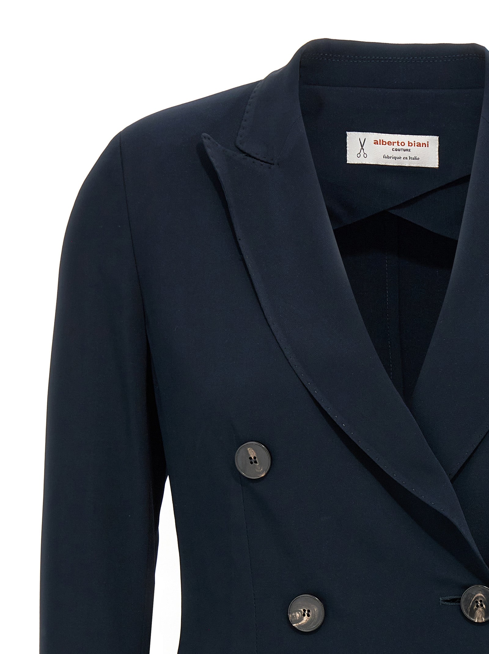 Blazer by Alberto Biani for women in stretch viscose blue features an crisp silhouette with sophisticated and a crisp split neckline for a truly crisp finish.