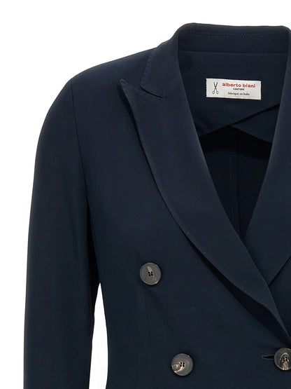 Blazer by Alberto Biani for women in stretch viscose blue features an crisp silhouette with sophisticated and a crisp split neckline for a truly crisp finish.