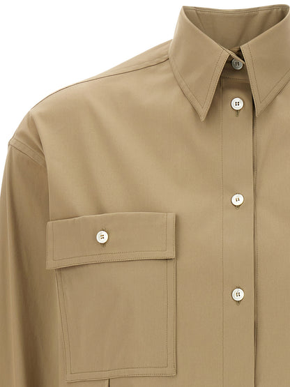 Blouse by Ferragamo for women in stretch polyamide cotton beige showcases a sleek silhouette, elegantly detailed with a sleek and for a sleek finish.