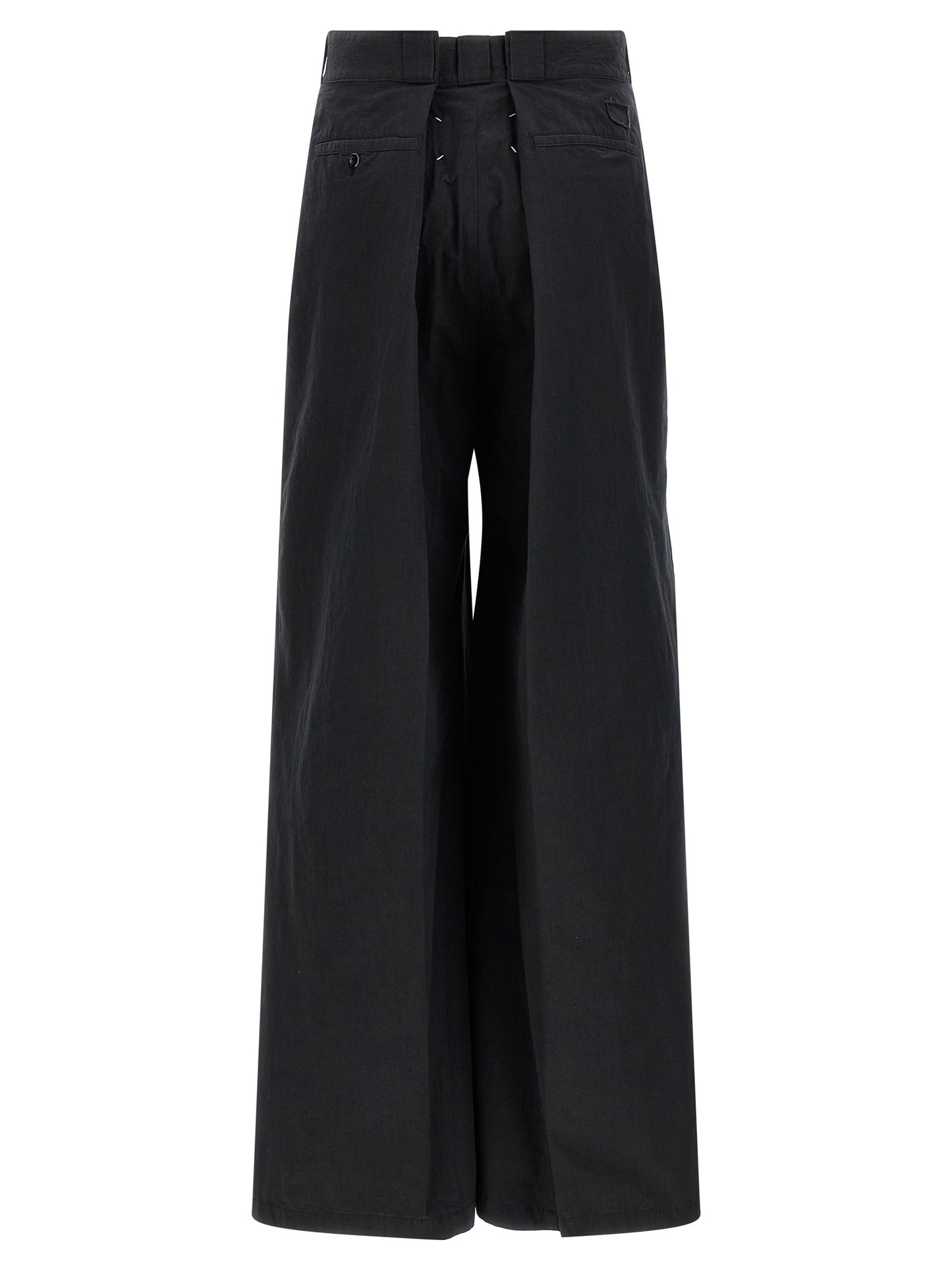 Trousers by Maison Margiela for women in polyamide cotton black & signature features a tailored silhouette with a tailored straight-leg & wide, defined by its long and a sophisticated .