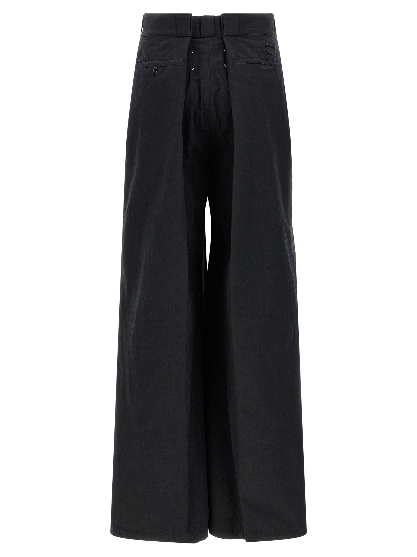 Trousers by Maison Margiela for women in polyamide cotton black & signature features a tailored silhouette with a tailored straight-leg & wide, defined by its long and a sophisticated .