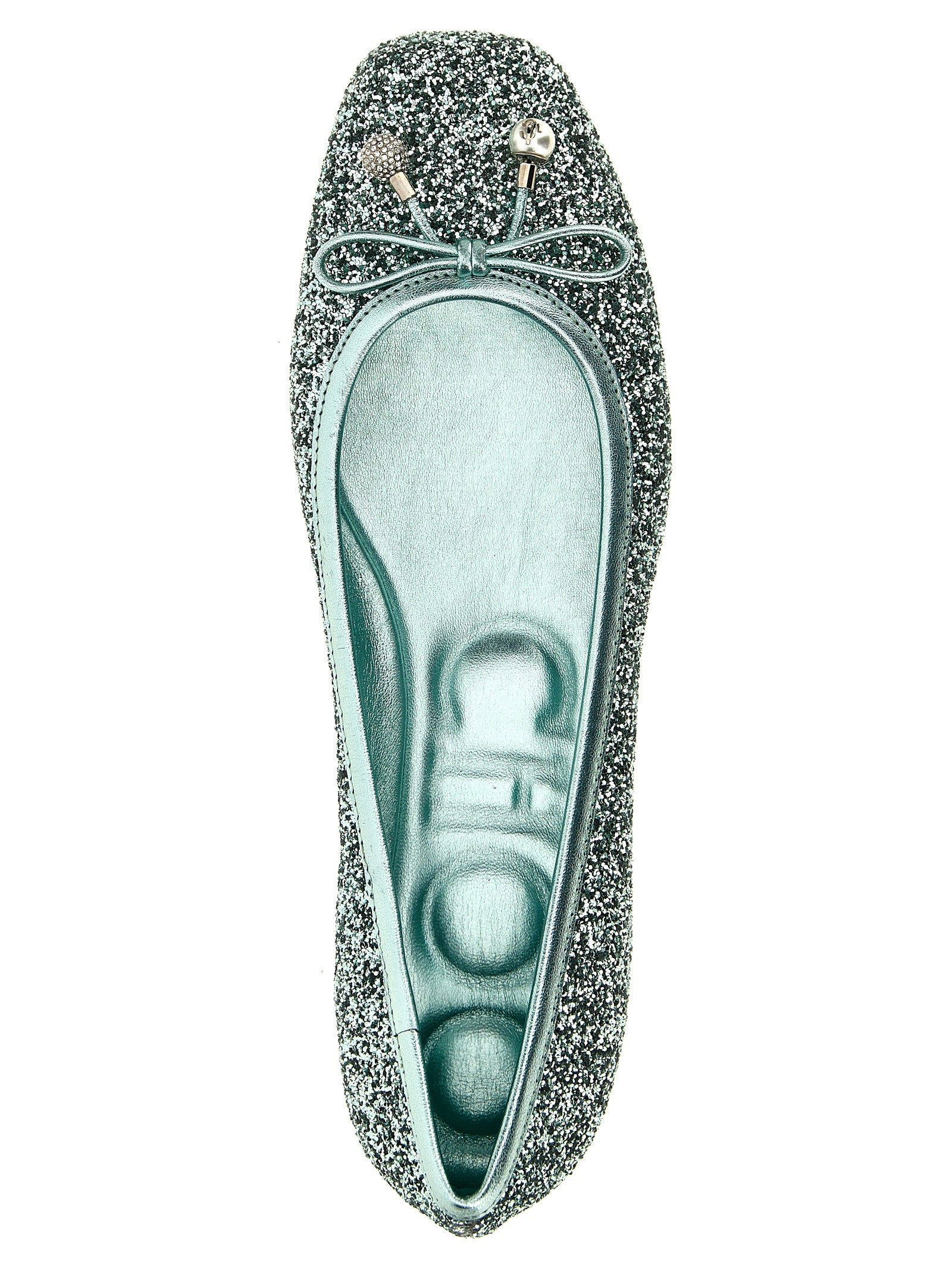 Ballet Flat Shoes by Jimmy Choo for women in lamb leather & rhinestone bicolour, green & pearl presents a impeccable silhouette as Women's Lamb Leather & Rhinestone Ballet Flat Shoes, artfully designed with a and a impeccable for a refined, upscale finish.