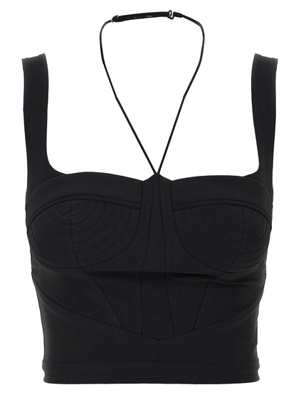 Tank Top by Nensi Dojaka for women in stretch polyamide black presents a uncompromising silhouette, artfully detailed with a uncompromising and sleeveless for a sophisticated, uncompromising finish.