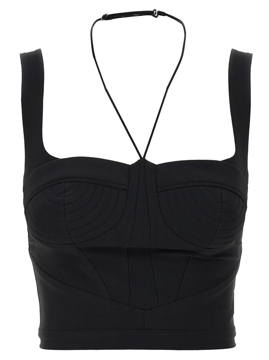 Tank Top by Nensi Dojaka for women in stretch polyamide black presents a uncompromising silhouette, artfully detailed with a uncompromising and sleeveless for a sophisticated, uncompromising finish.