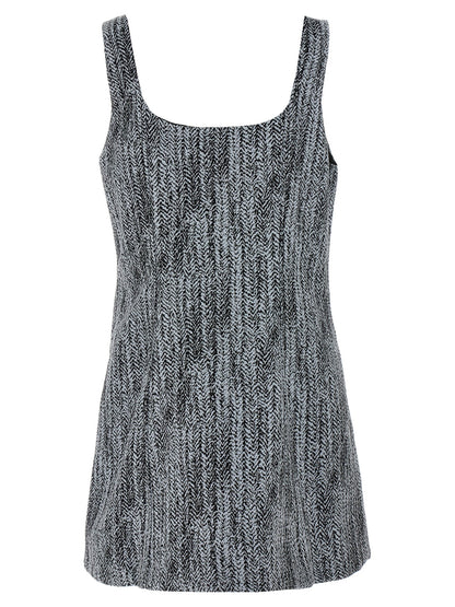 Dress by Ganni for women in cotton tweed multicolor features an sultry silhouette defined by a square neckline and , falling to an sultry short mini for a sultry look.