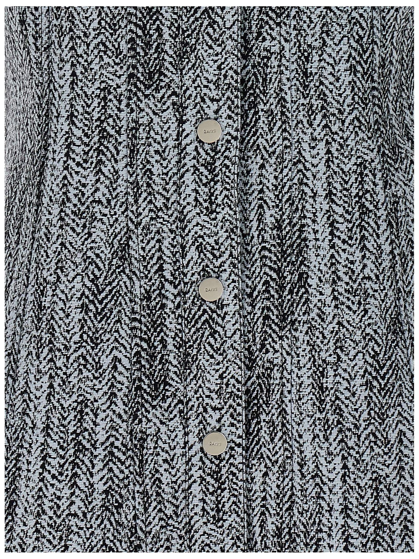 Dress by Ganni for women in cotton tweed multicolor presents a sinuous silhouette, showcasing a sophisticated and detailed with a sinuous short mini for a refined finish.