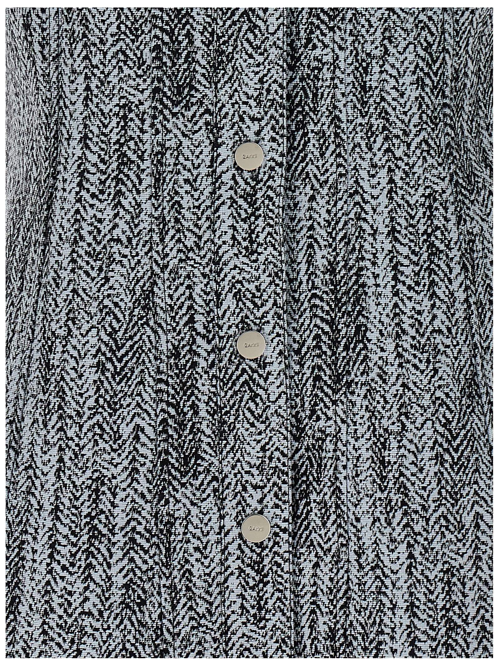 Dress by Ganni for women in cotton tweed multicolor presents a sinuous silhouette, showcasing a sophisticated and detailed with a sinuous short mini for a refined finish.