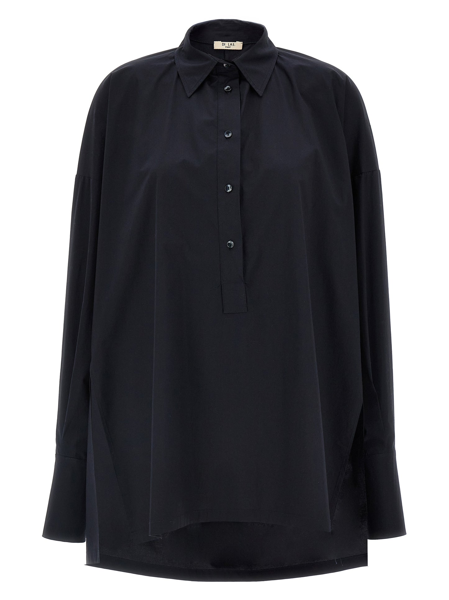 Blouse by DI.LA3 PARI' for women in cotton dark-blue showcases a sleek silhouette, elegantly detailed with a sleek and long-sleeve for a sleek finish.