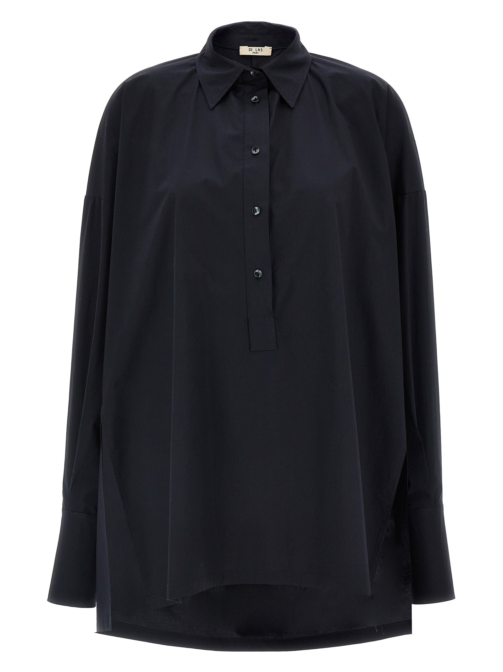 Blouse by DI.LA3 PARI' for women in cotton dark-blue showcases a sleek silhouette, elegantly detailed with a sleek and long-sleeve for a sleek finish.