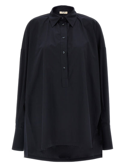 Blouse by DI.LA3 PARI' for women in cotton dark-blue showcases a sleek silhouette, elegantly detailed with a sleek and long-sleeve for a sleek finish.