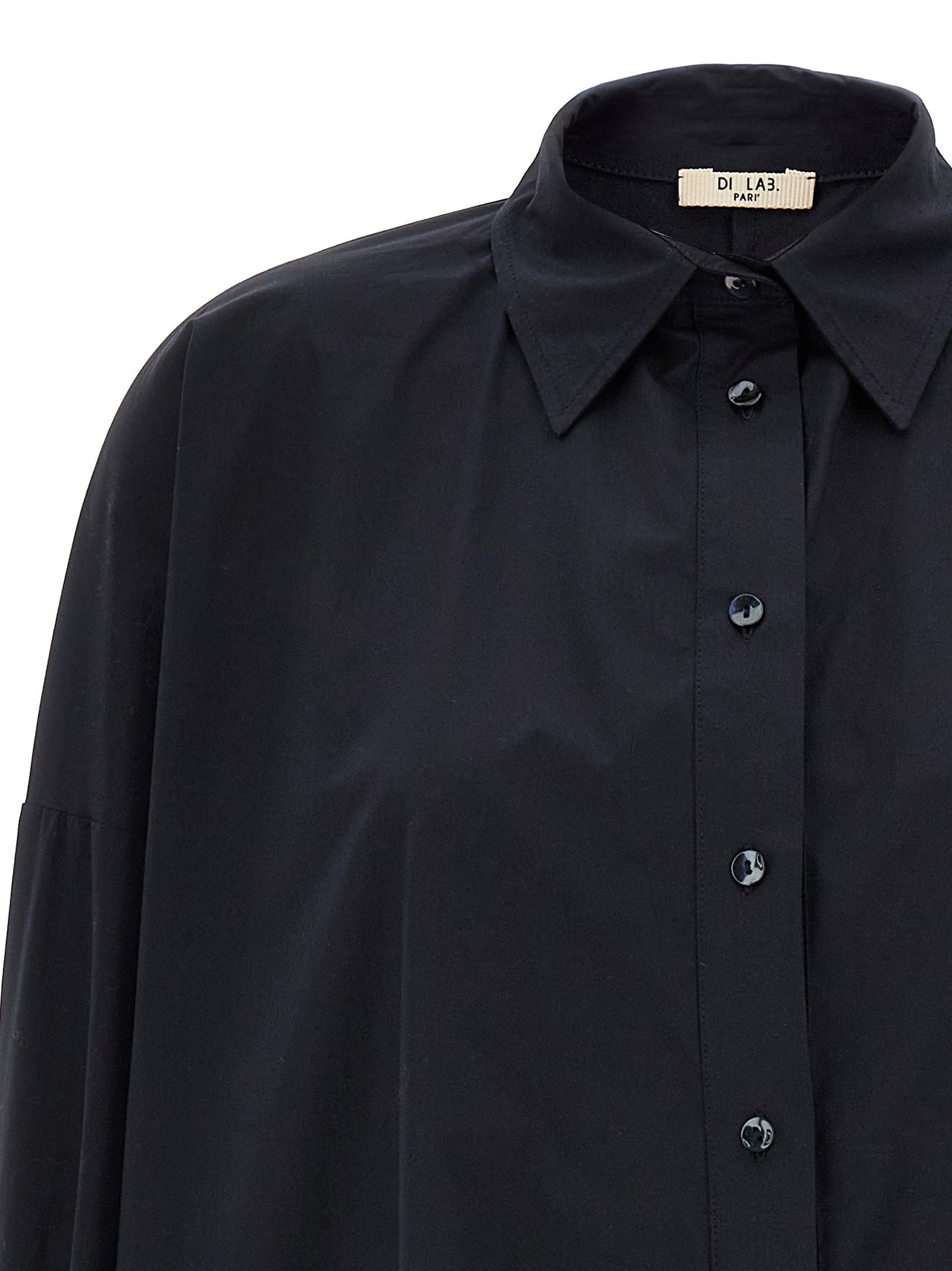 Blouse by DI.LA3 PARI' for women in cotton dark-blue features an architectural silhouette with a refined and elegant for a architectural look.