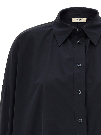 Blouse by DI.LA3 PARI' for women in cotton dark-blue features an architectural silhouette with a refined and elegant for a architectural look.