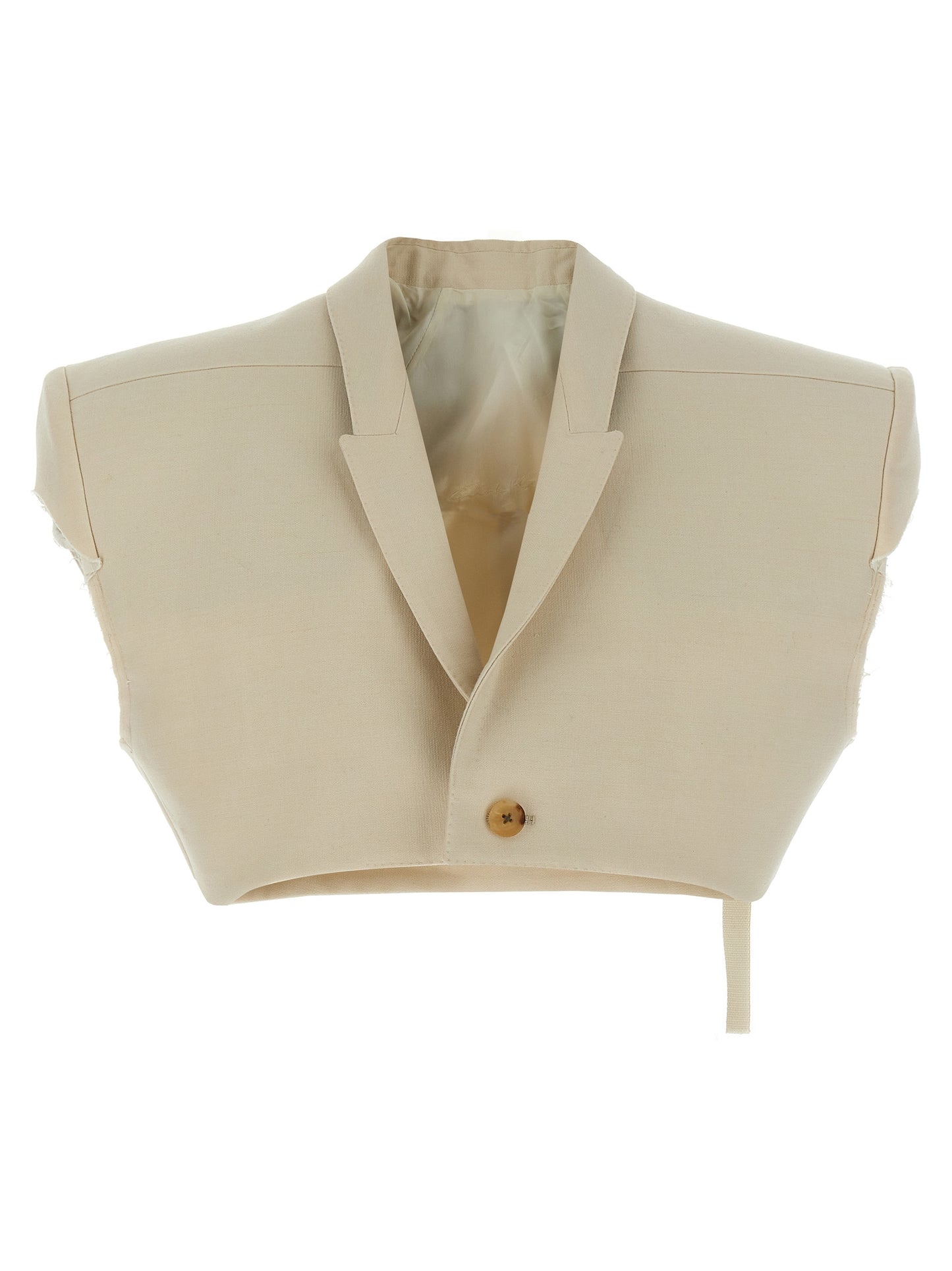 Vest by Rick Owens for women in wool cotton beige showcases a dynamic silhouette, perfectly balancing insulated with a dynamic for a sophisticated, high-fashion look.