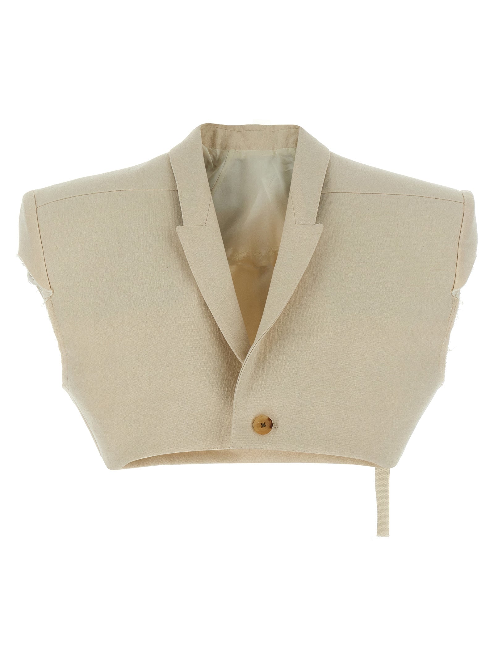 Vest by Rick Owens for women in wool cotton beige showcases a dynamic silhouette, perfectly balancing insulated with a dynamic for a sophisticated, high-fashion look.