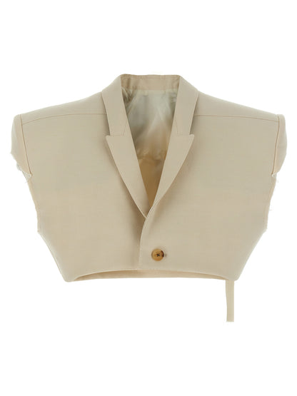 Vest by Rick Owens for women in wool cotton beige showcases a dynamic silhouette, perfectly balancing insulated with a dynamic for a sophisticated, high-fashion look.