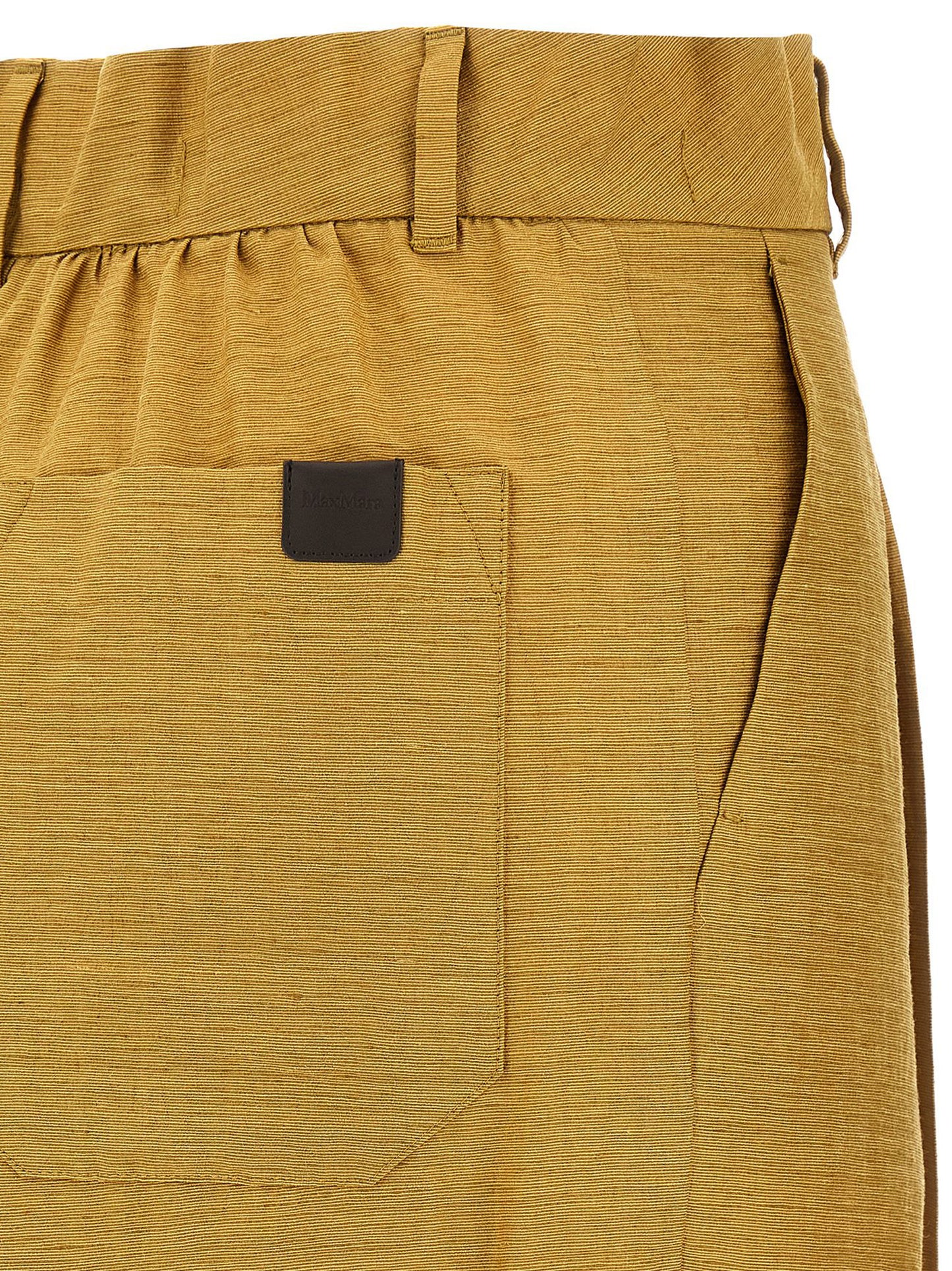 Trousers by Max Mara for women in polyamide silk gold features a artisanal silhouette, showcasing a sophisticated straight with a long and high rise for a artisanal finish.