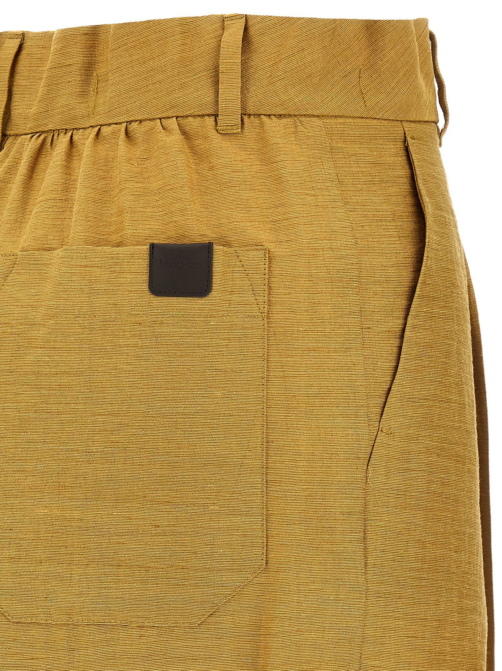 Trousers by Max Mara for women in polyamide silk gold features a artisanal silhouette, showcasing a sophisticated straight with a long and high rise for a artisanal finish.