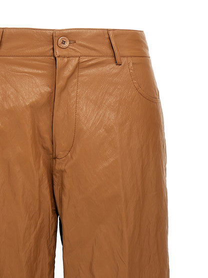 Trousers by NUDE for women in viscose polyester leather & cotton brown & nude features an on trend silhouette, showcasing a sophisticated straight-leg & wide with a long and for an on trend finish.