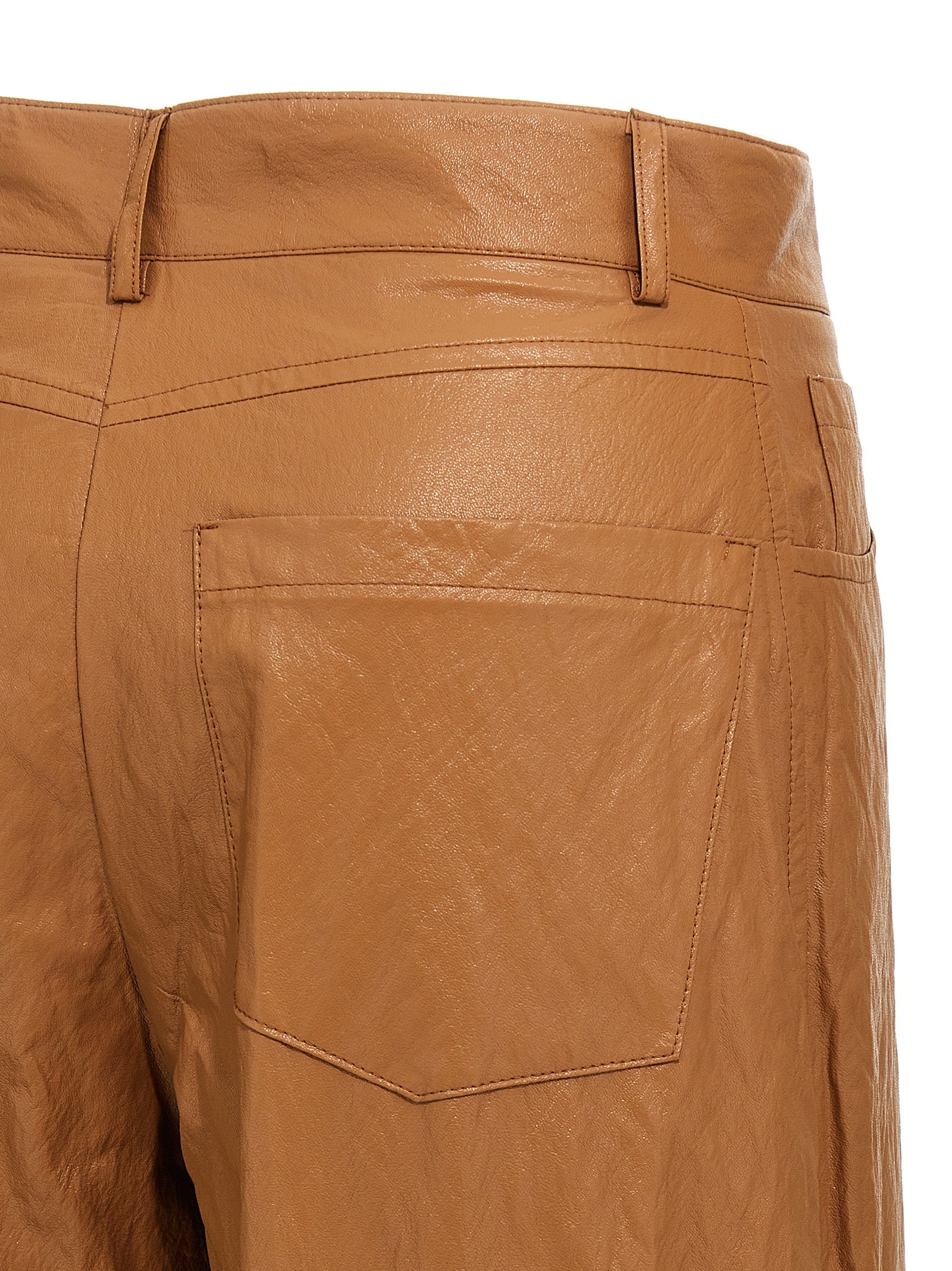 Trousers by NUDE for women in viscose polyester leather & cotton brown & nude presents a perennial silhouette, meticulously tailored with a straight-leg & wide cut, long finish, and an elegant .