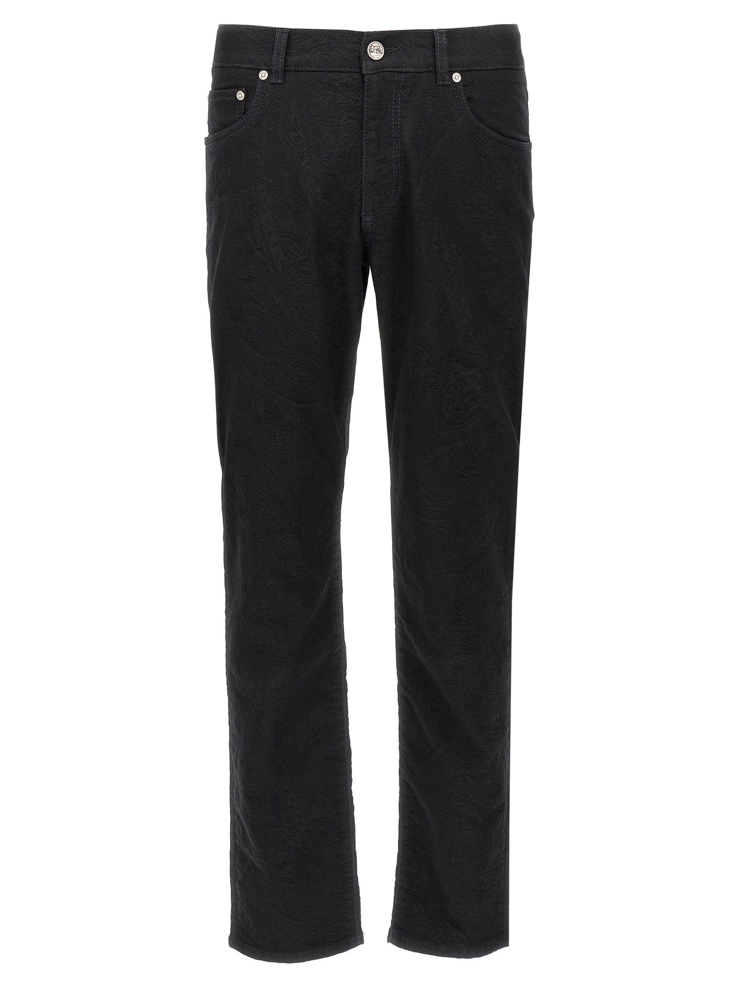 Jeans by Etro for men in stretch polyester denim cotton black, jacquard & signature features an sophisticated and with a precise long, creating a sophisticated and sophisticated silhouette.