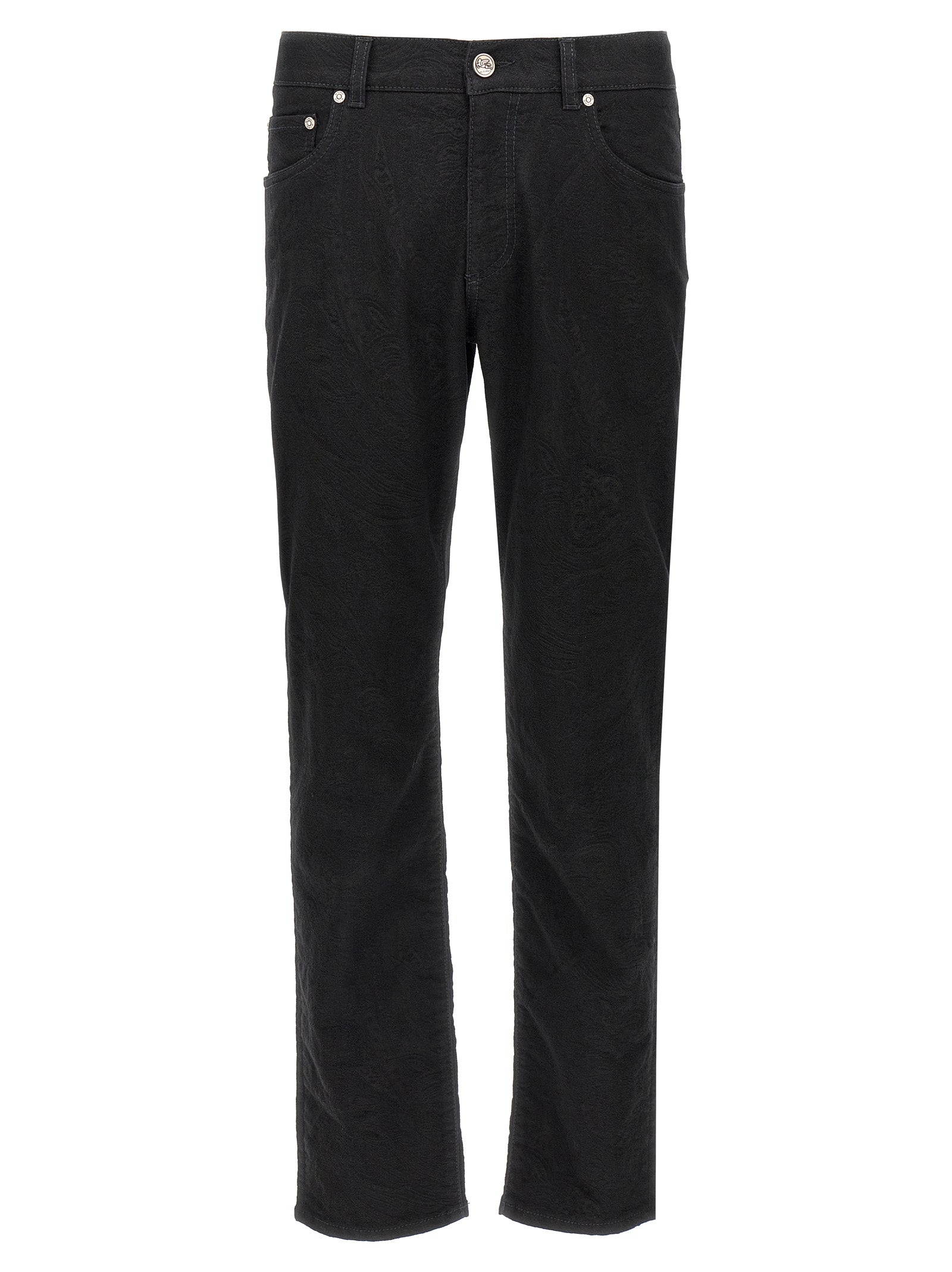 Jeans by Etro for men in stretch polyester denim cotton black, jacquard & signature features an sophisticated and with a precise long, creating a sophisticated and sophisticated silhouette.