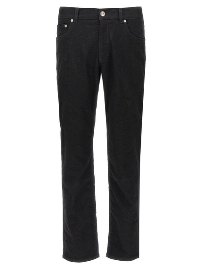 Jeans by Etro for men in stretch polyester denim cotton black, jacquard & signature features an sophisticated and with a precise long, creating a sophisticated and sophisticated silhouette.