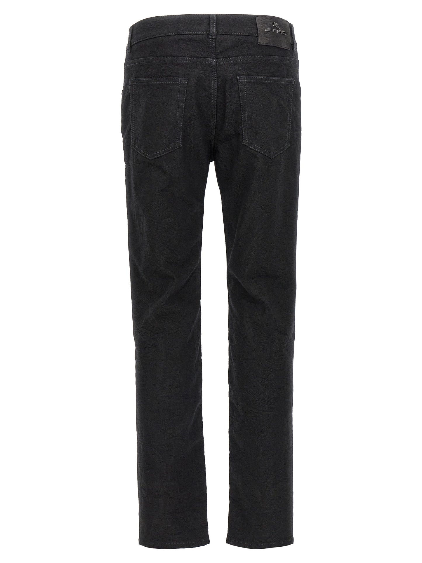 Jeans by Etro for men in stretch polyester denim cotton black, jacquard & signature presents a refined pantology silhouette, artfully defined by a refined pantology , long, and a sophisticated .