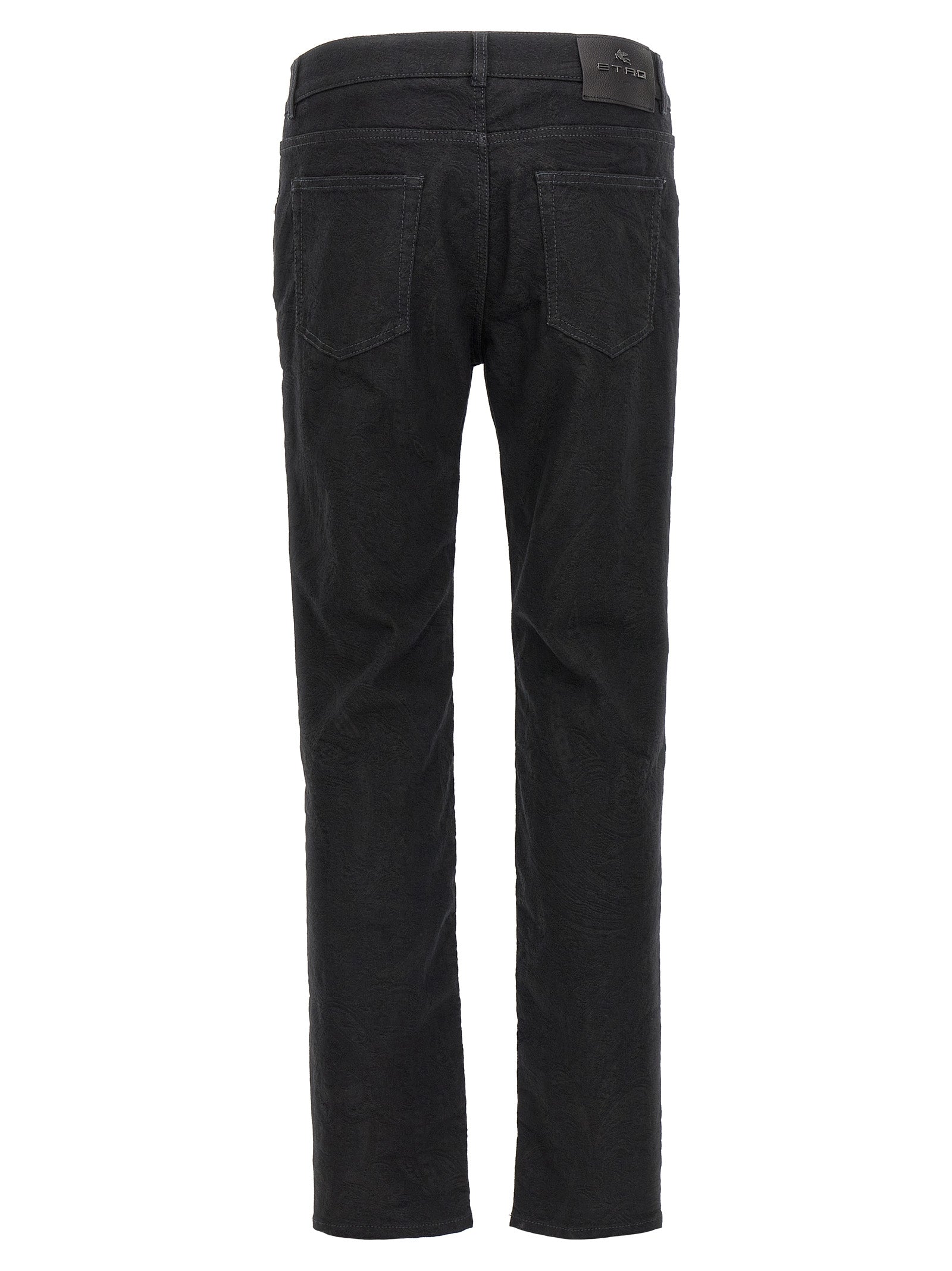 Jeans by Etro for men in stretch polyester denim cotton black, jacquard & signature presents a refined pantology silhouette, artfully defined by a refined pantology , long, and a sophisticated .
