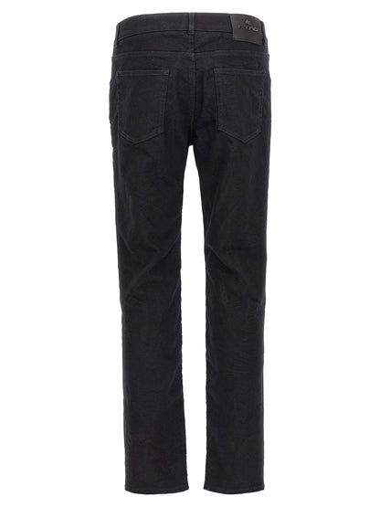 Jeans by Etro for men in stretch polyester denim cotton black, jacquard & signature presents a refined pantology silhouette, artfully defined by a refined pantology , long, and a sophisticated .