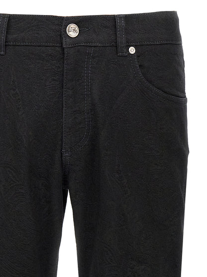 Jeans by Etro for men in stretch polyester denim cotton black, jacquard & signature features a polished silhouette with a polished , reaching a polished long and finished with a polished .