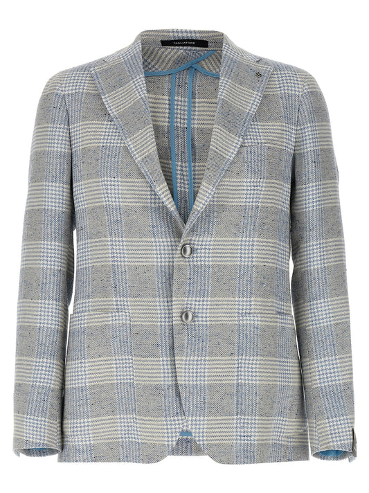 Blazer by Tagliatore for men in silk viscose & virgin wool light-blue showcases a discerning silhouette, elegantly detailed with a sophisticated and premium for a truly discerning finish.