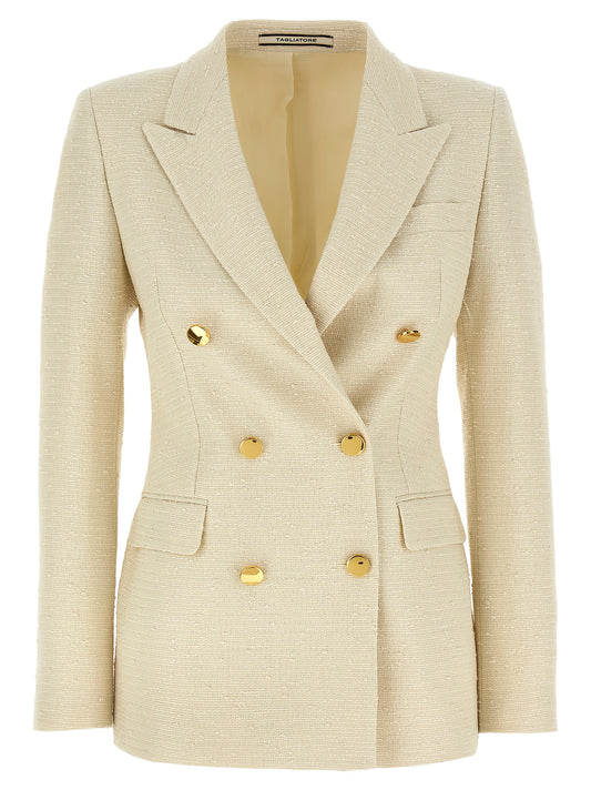 Tagliatore Women's Padded Double Breasted Polyamide Cotton & Sequins Blazer - Beige
