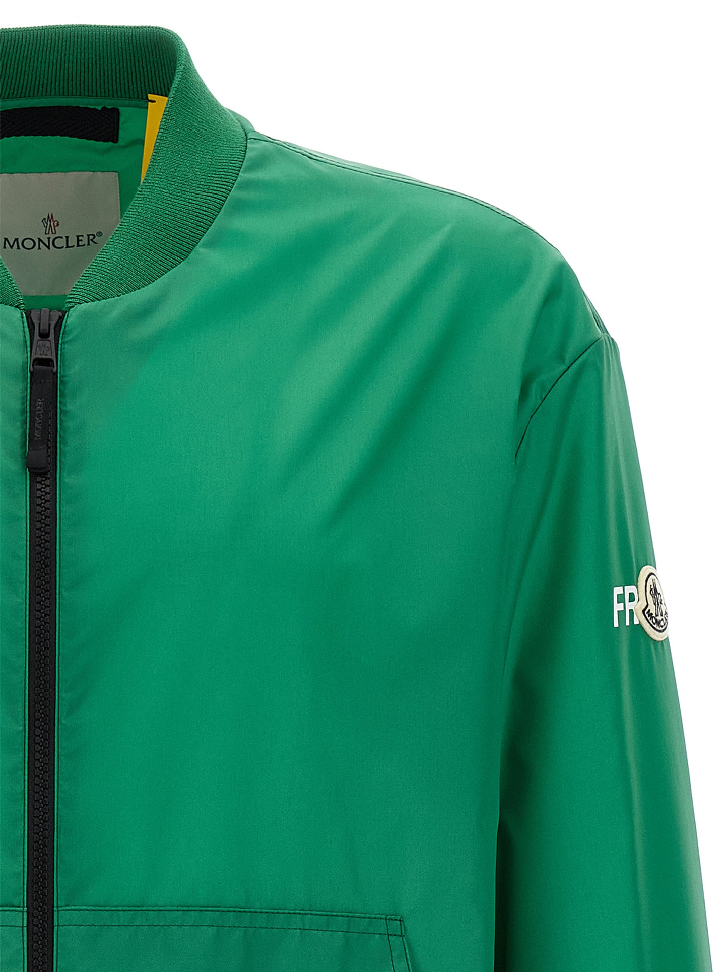Bomber Jacket by MONCLER GENIUS for men in nylon & cotton bicolour, green & print features a city-ready silhouette, detailed with and a city-ready .