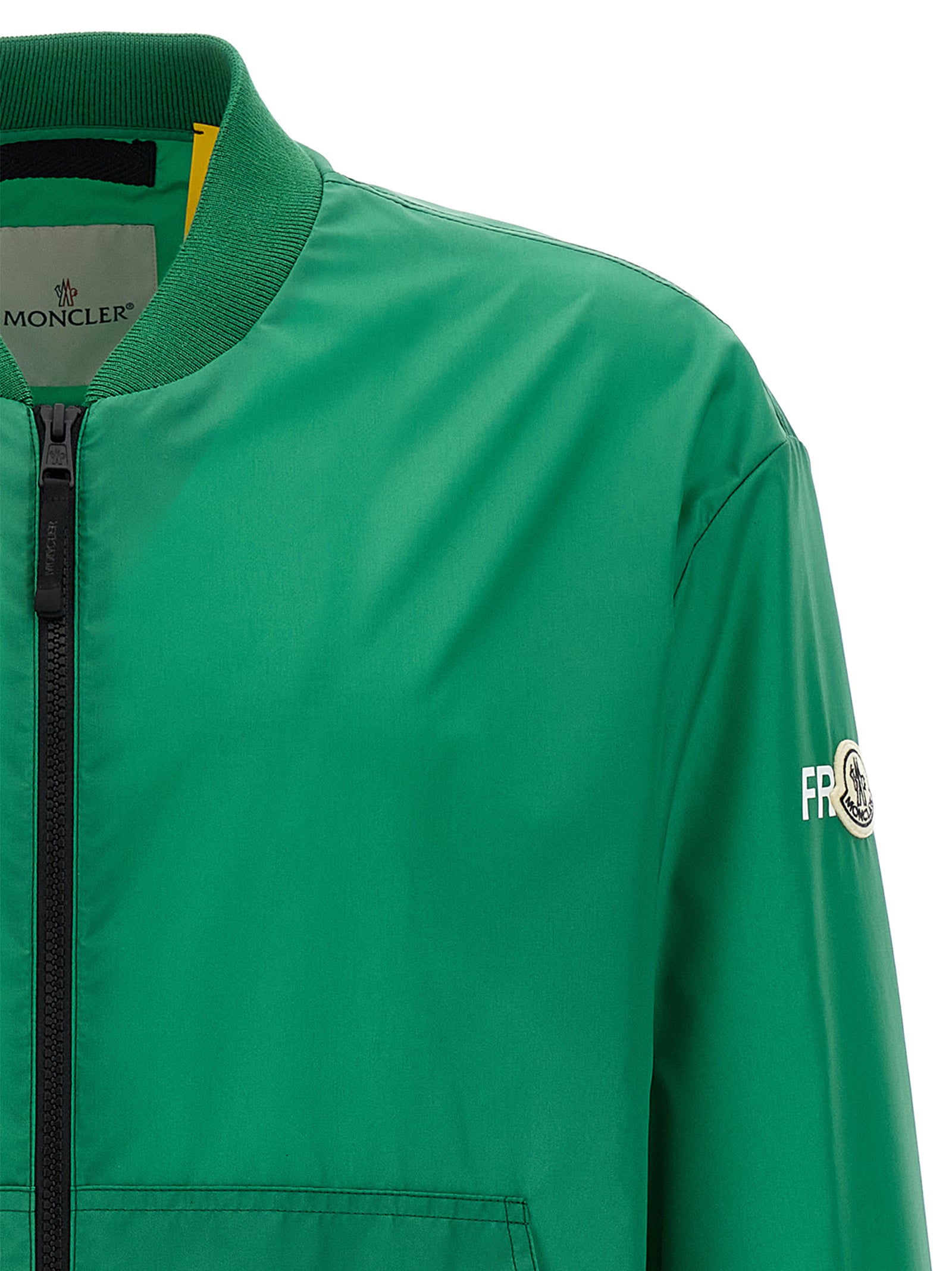 Bomber Jacket by MONCLER GENIUS for men in nylon & cotton bicolour, green & print features a city-ready silhouette, detailed with and a city-ready .