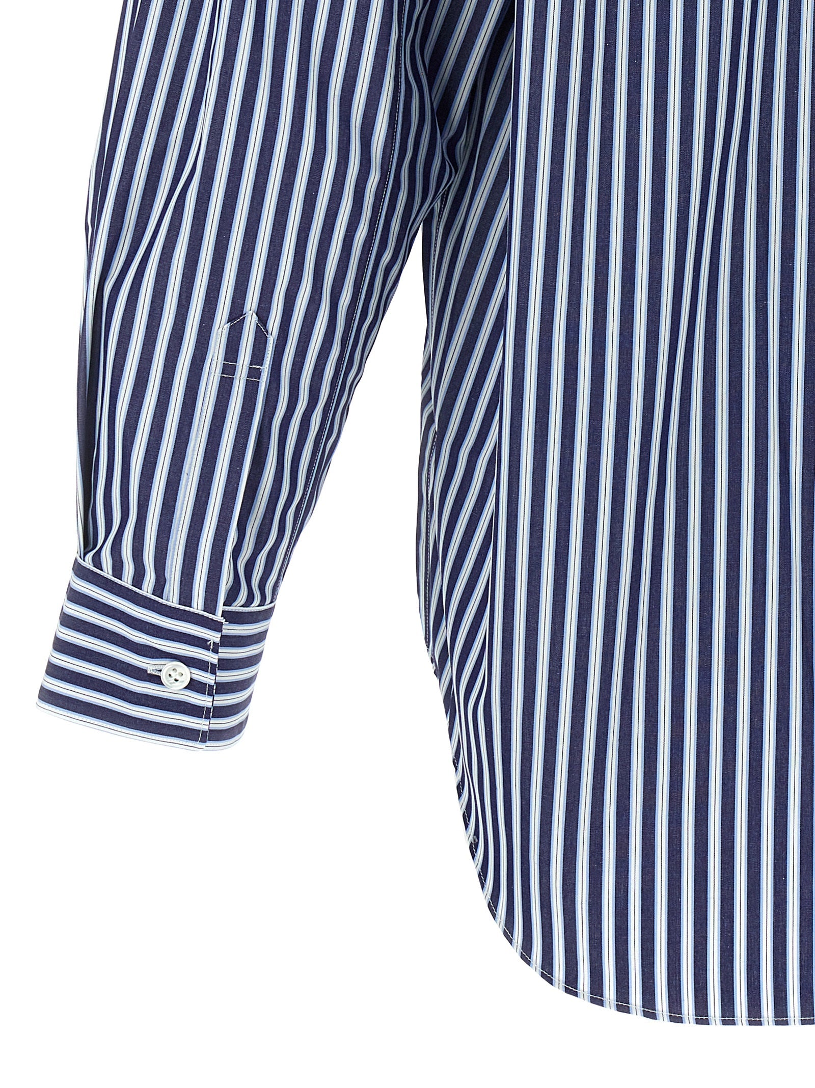 Shirt by Comme Des Garçons for men in cotton blue showcases a sharp silhouette, elegantly detailed with a sharp and sharp .
