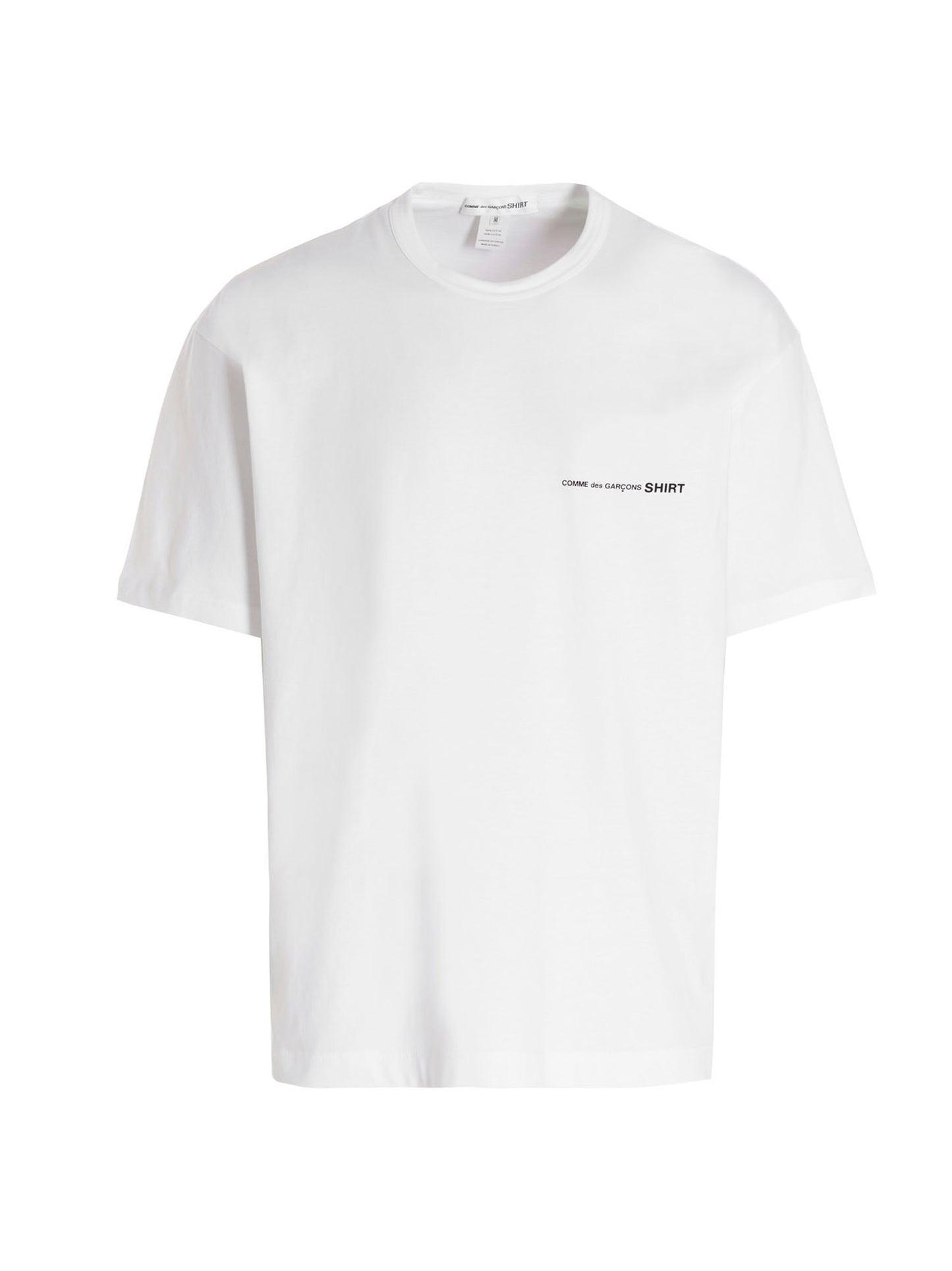 T-Shirt by Comme Des Garçons for men in cotton white features an edgy silhouette, meticulously detailed with a sophisticated short-sleeve and crew neckline for a truly edgy finish.