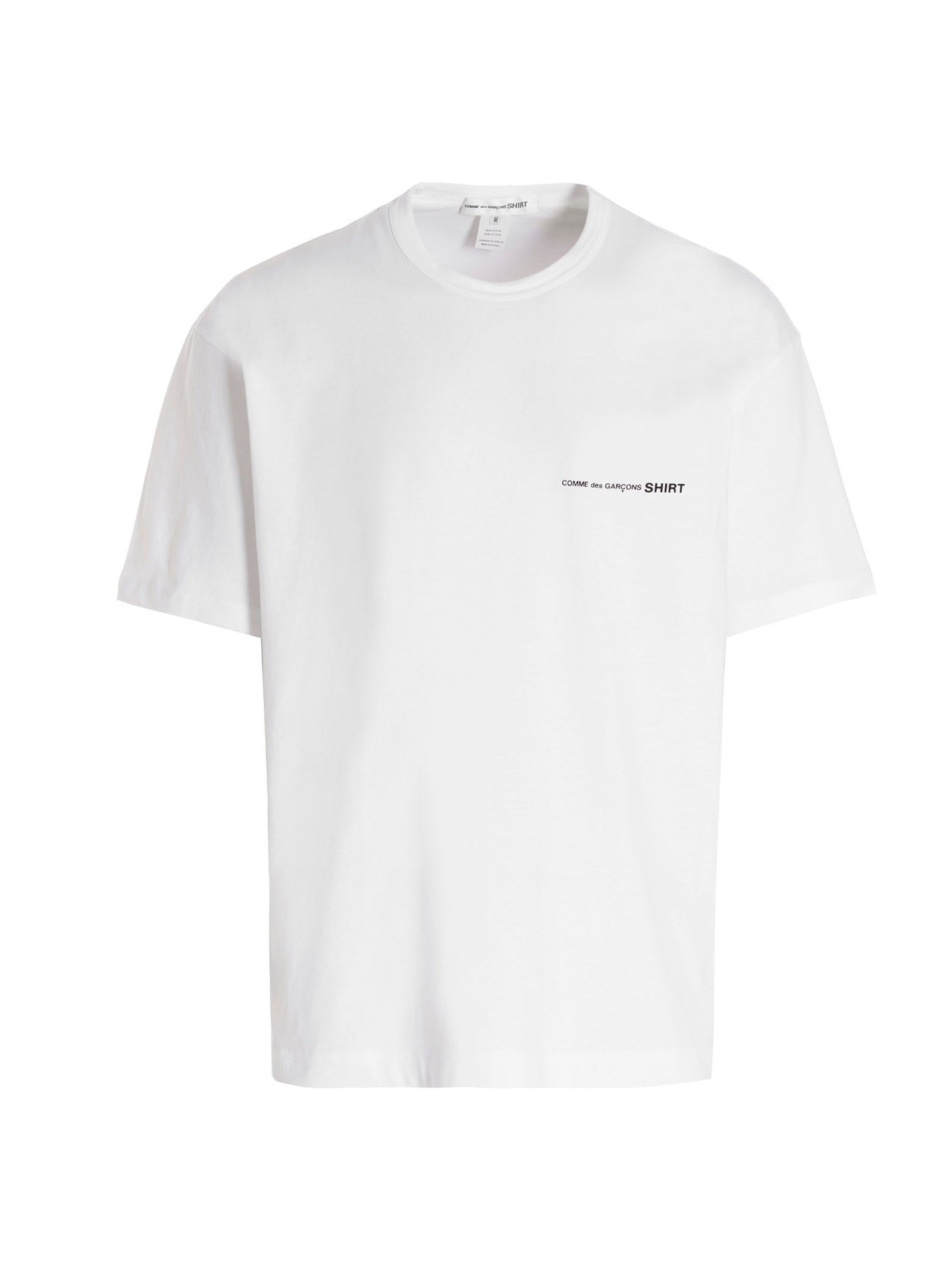T-Shirt by Comme Des Garçons for men in cotton white features an edgy silhouette, meticulously detailed with a sophisticated short-sleeve and crew neckline for a truly edgy finish.
