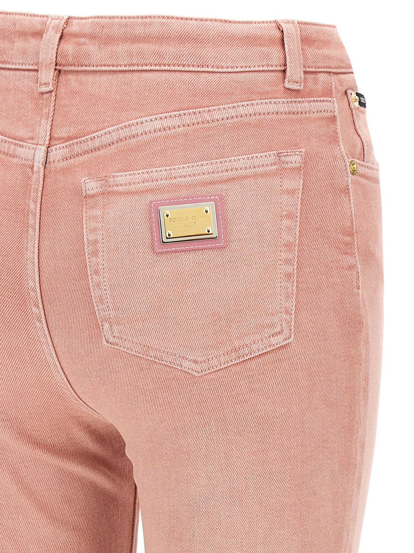 Jeans by Dolce & Gabbana for women in stretch denim cotton multicolor & pink features an sartorial and long with a high rise cut for a sartorial finish.