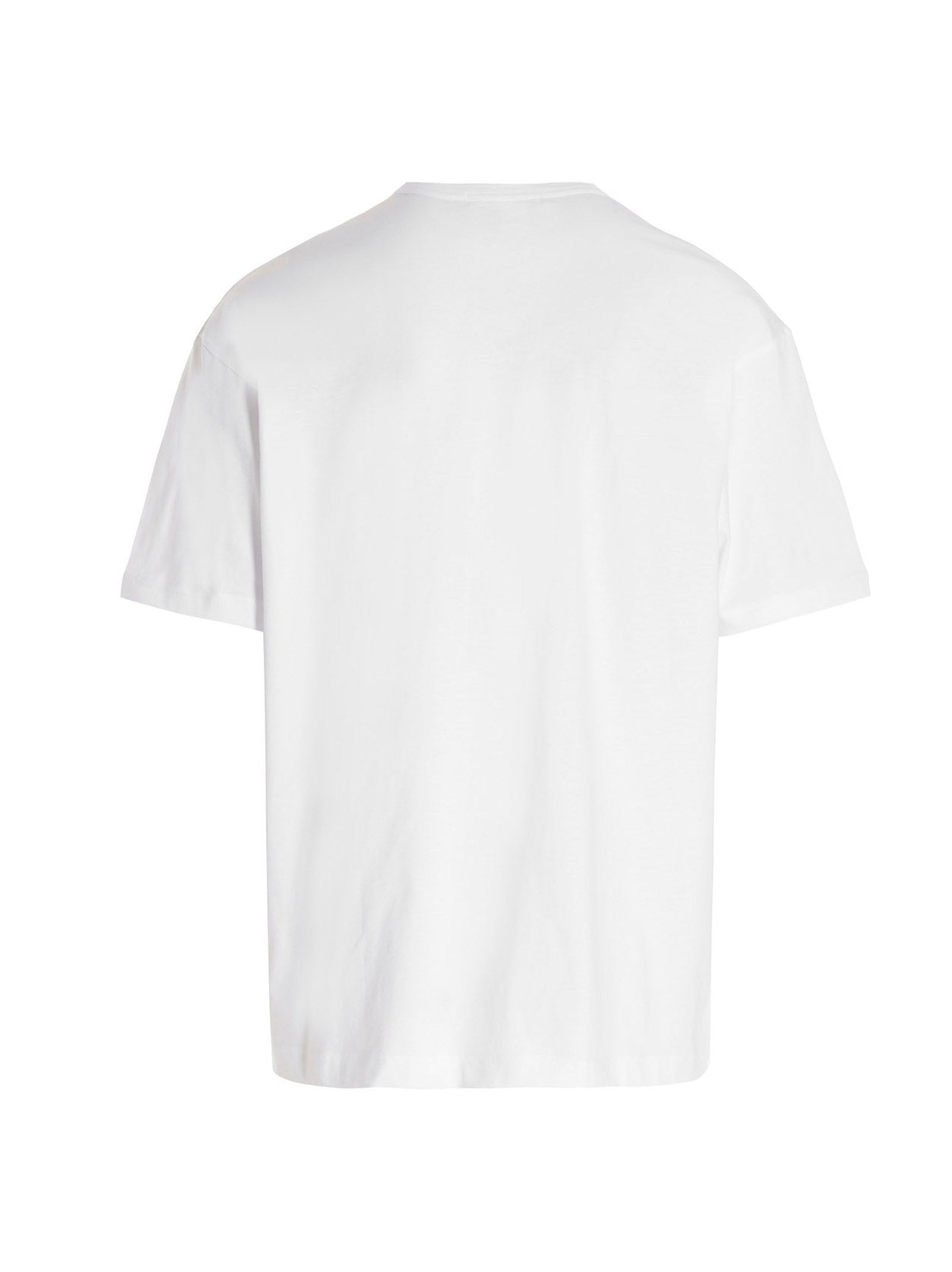 T-Shirt by Comme Des Garçons for men in cotton white showcases a dramatic silhouette, elegantly detailed with a dramatic crew neckline and for a truly dramatic finish.
