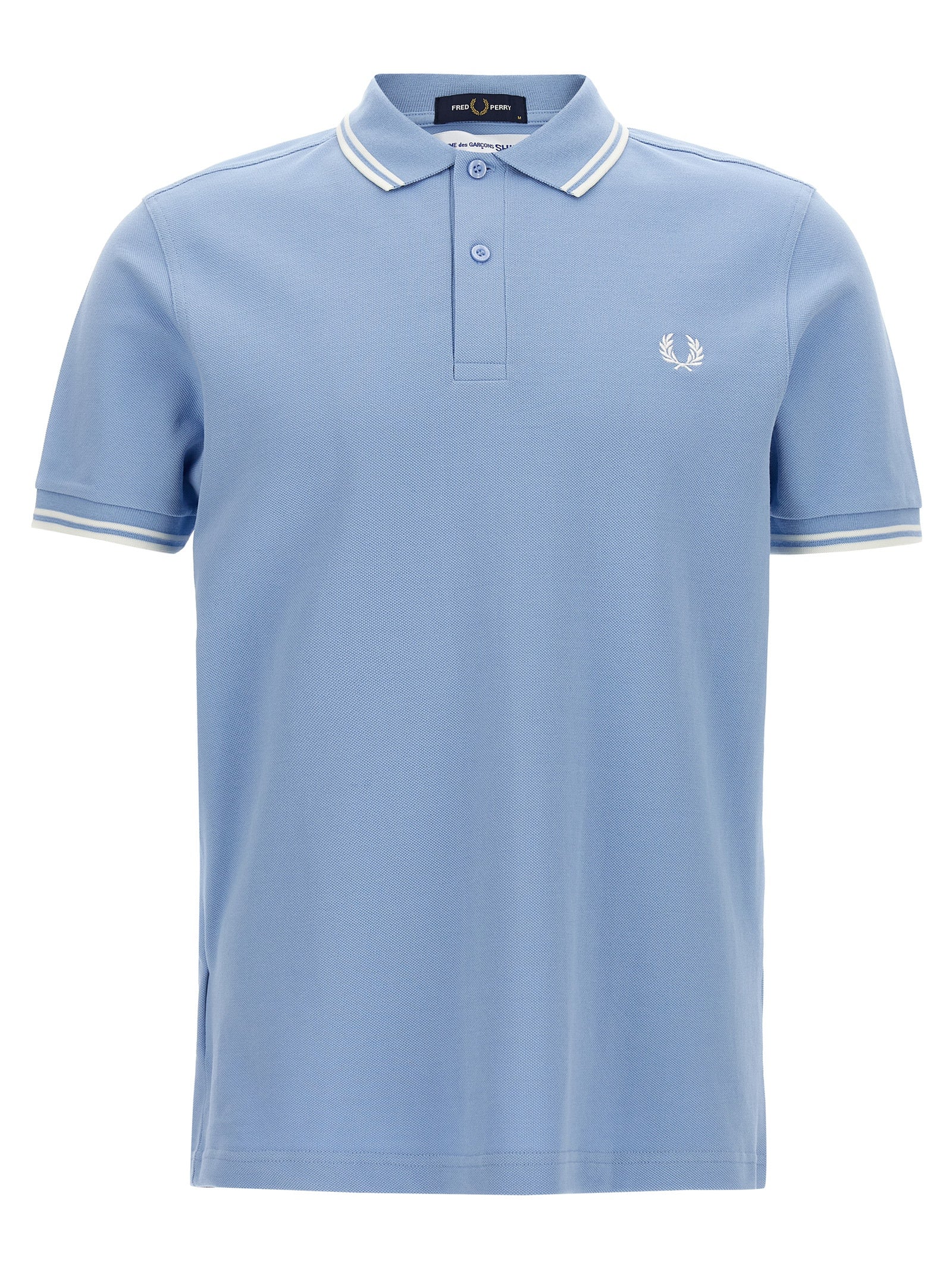 Polo Shirt by Comme Des Garçons for men in cotton light-blue & print presents a crisp silhouette, artfully detailed with a crisp short-sleeve and crisp .