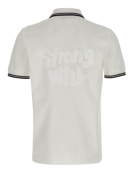Polo Shirt by Comme Des Garçons for men in cotton white & print showcases a sharp silhouette, detailed with a refined and sharp for a sophisticated finish.