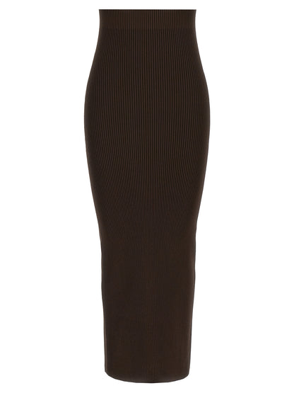 Skirt by Max Mara for women in viscose polyester crepe brown features a contoured silhouette from the Women's Viscose Polyester Crepe Skirt collection, characterized by its contoured mini for a contoured finish.