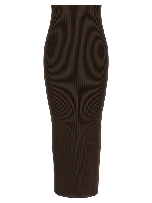 Skirt by Max Mara for women in viscose polyester crepe brown features a contoured silhouette from the Women's Viscose Polyester Crepe Skirt collection, characterized by its contoured mini for a contoured finish.