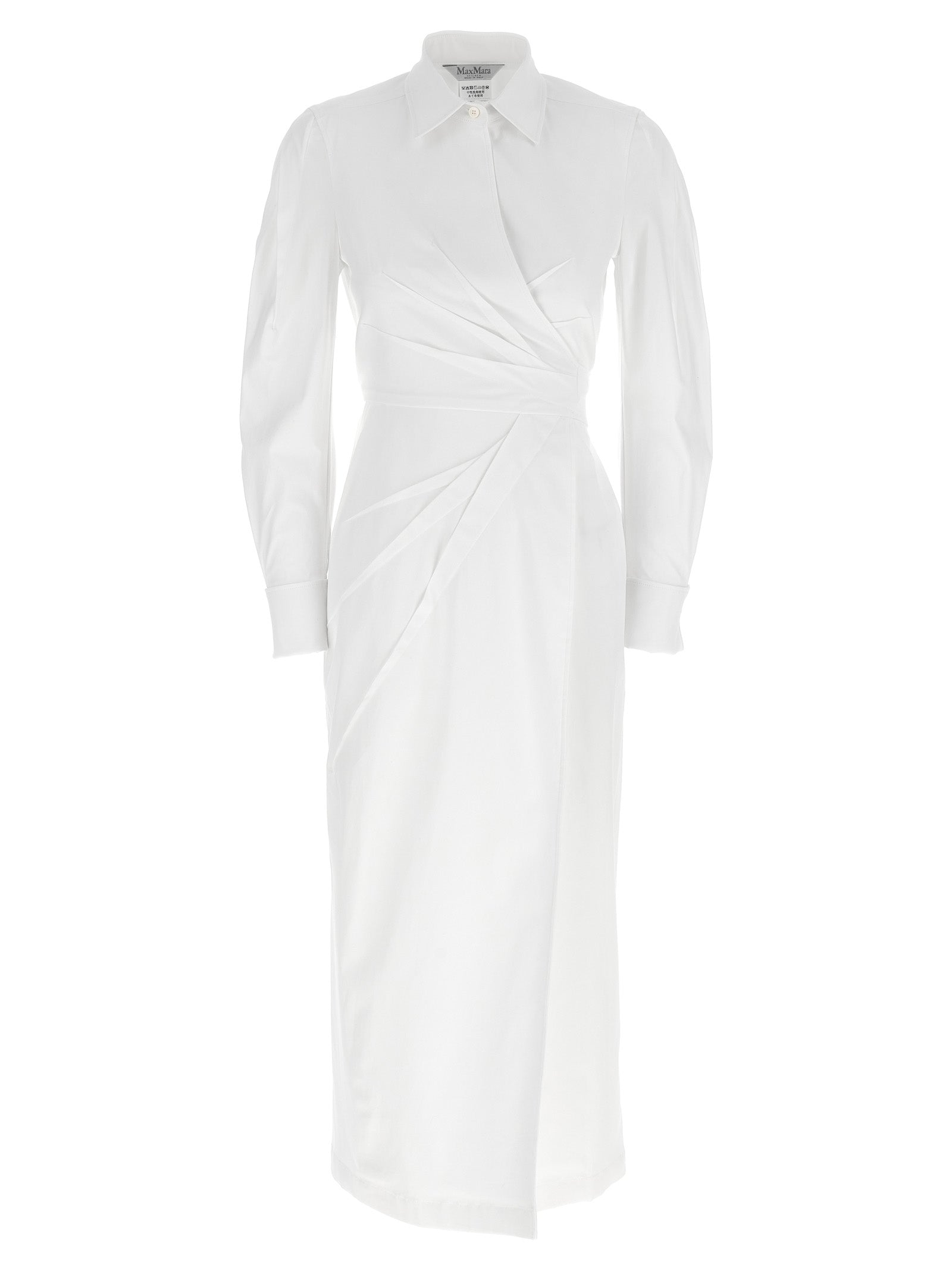 Dress by Max Mara for women in stretch cotton twill white features an magnificent silhouette, artfully detailed with a magnificent and long-sleeve that flows into an magnificent maxi long.