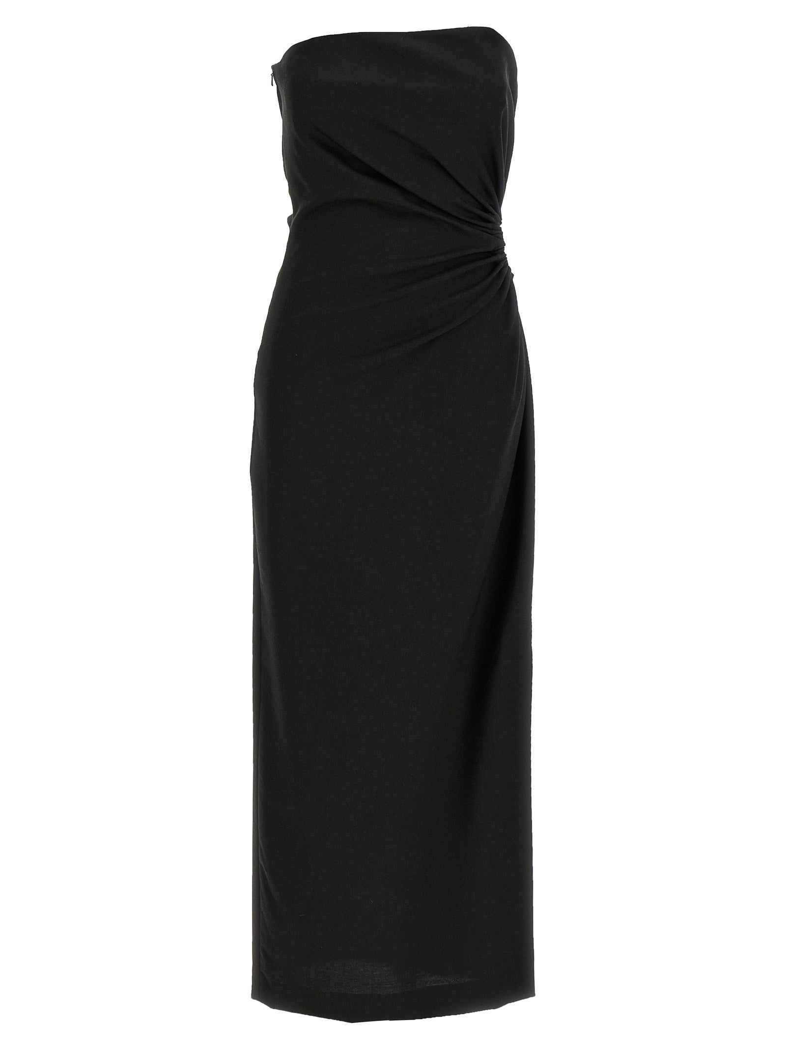 Dress by Max Mara for women in silk mohair virgin wool black presents a sinuous silhouette, showcasing a sophisticated split neckline and detailed with a sinuous long for a refined finish.