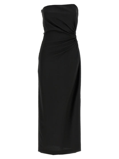 Dress by Max Mara for women in silk mohair virgin wool black presents a sinuous silhouette, showcasing a sophisticated split neckline and detailed with a sinuous long for a refined finish.
