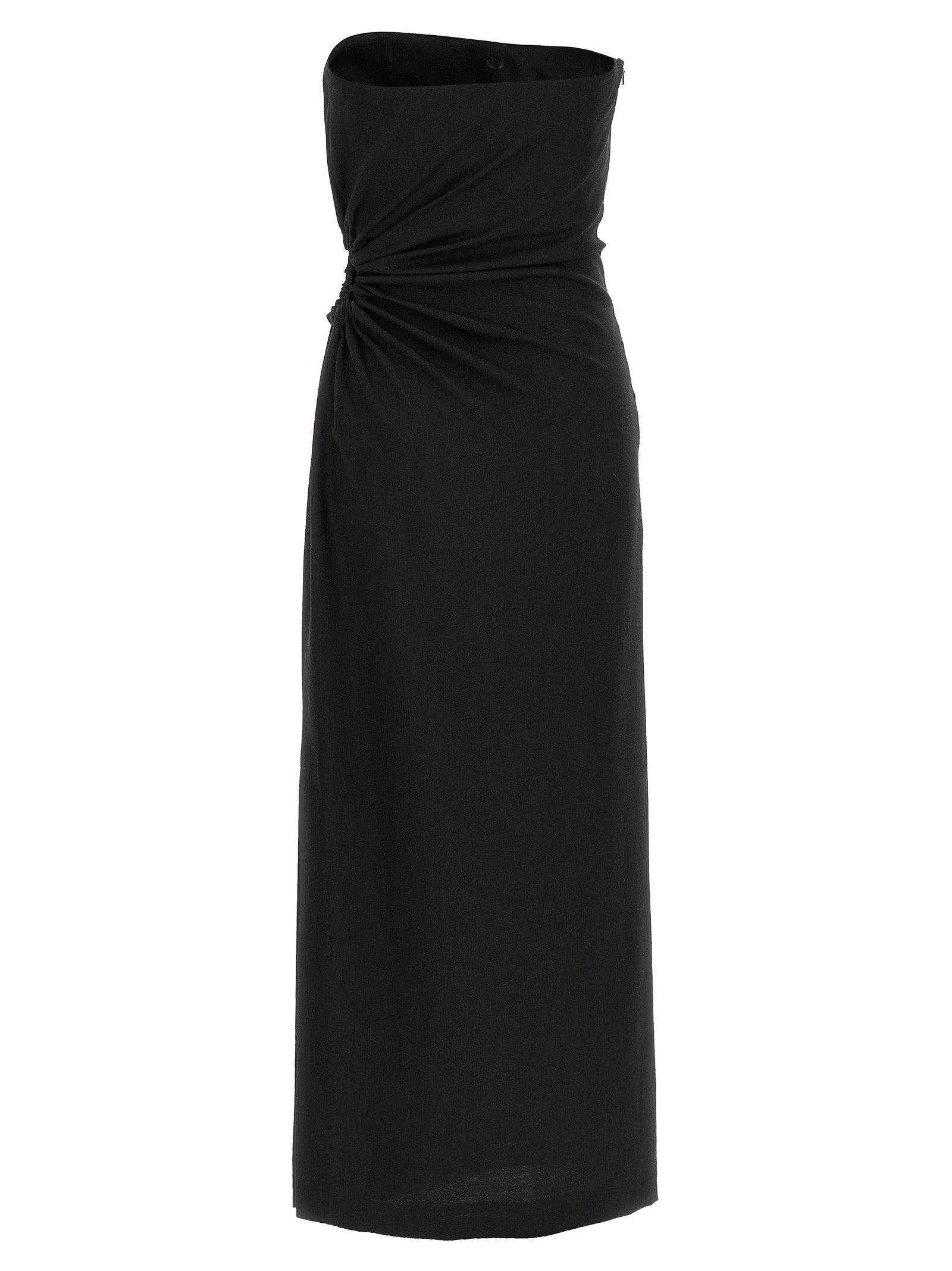 Dress by Max Mara for women in silk mohair virgin wool black showcases a striking silhouette, elegantly detailed with a , refined split neckline, and a striking long for a striking finish.