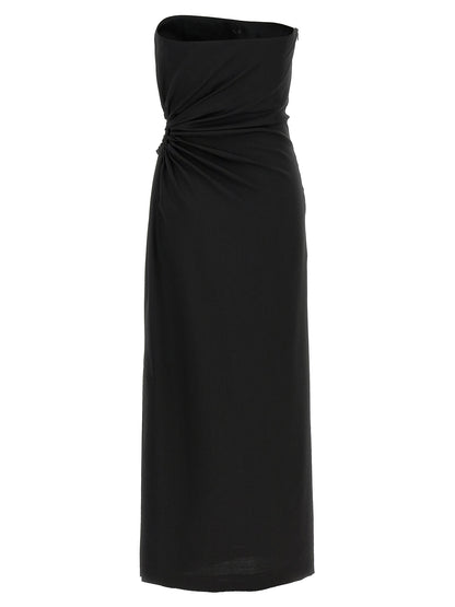 Dress by Max Mara for women in silk mohair virgin wool black showcases a striking silhouette, elegantly detailed with a , refined split neckline, and a striking long for a striking finish.