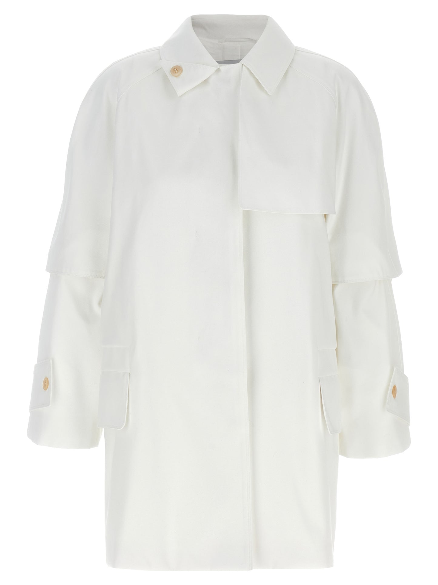 Trench Coat by Max Mara for women in cotton white showcases a contemporary silhouette, detailed with a contemporary shirt-collar neckline and distinctive water-resistant & pockets for a truly contemporary finish.
